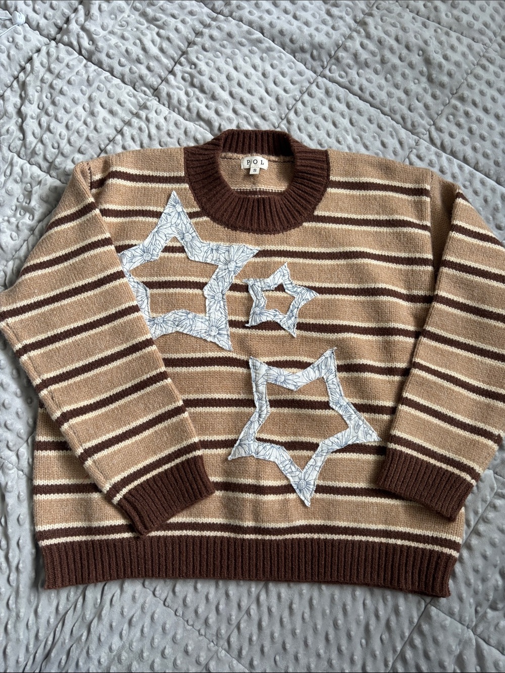 POL Star Patch Stripe Round Neck Sweater